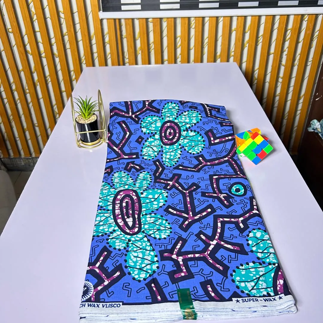 Ankara Classic — Azure Bloom, a premium Ankara Classic fabric available to buy in Lagos, Nigeria from SBM Fabrics Hub.