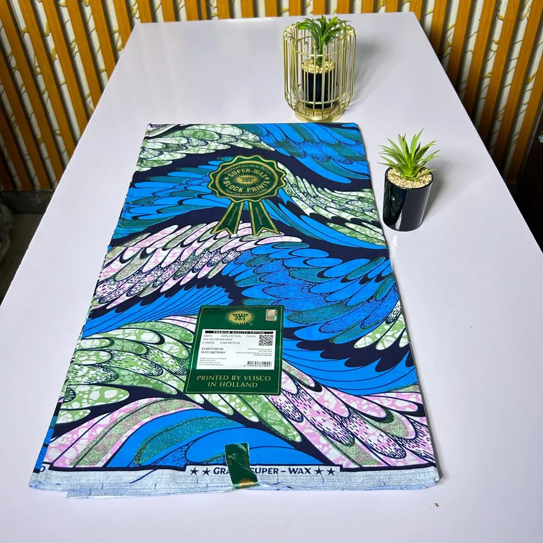 Ankara Signature — Peacock Plume, a premium Ankara Signature fabric available to buy in Lagos, Nigeria from SBM Fabrics Hub.