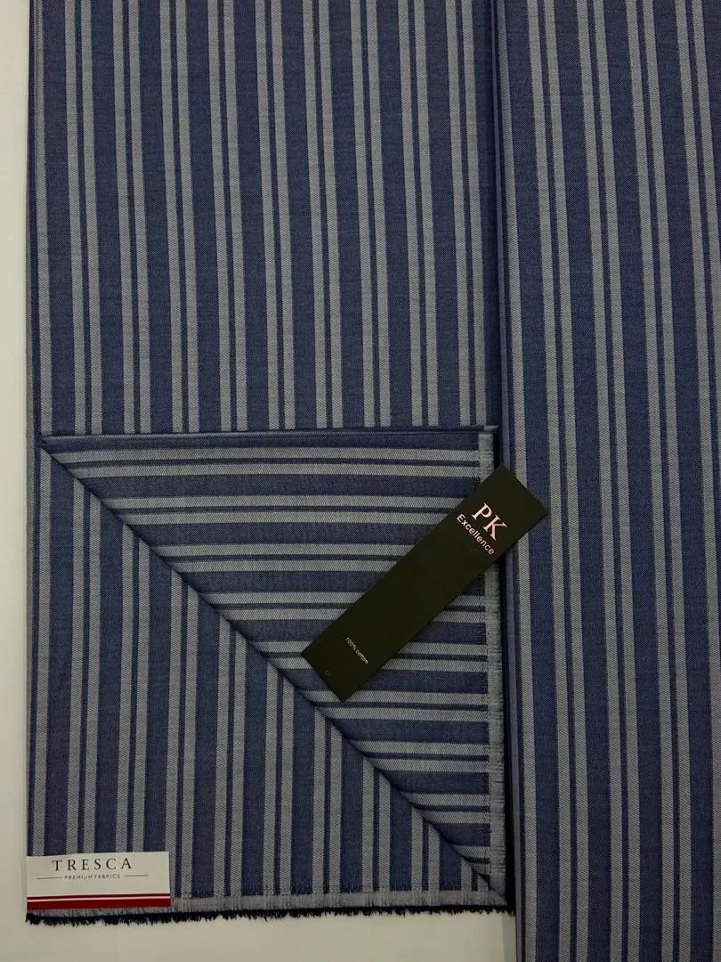 Premium Linen — Navy Blue Stripe, a premium Linen fabric available to buy in Lagos, Nigeria from SBM Fabrics Hub.