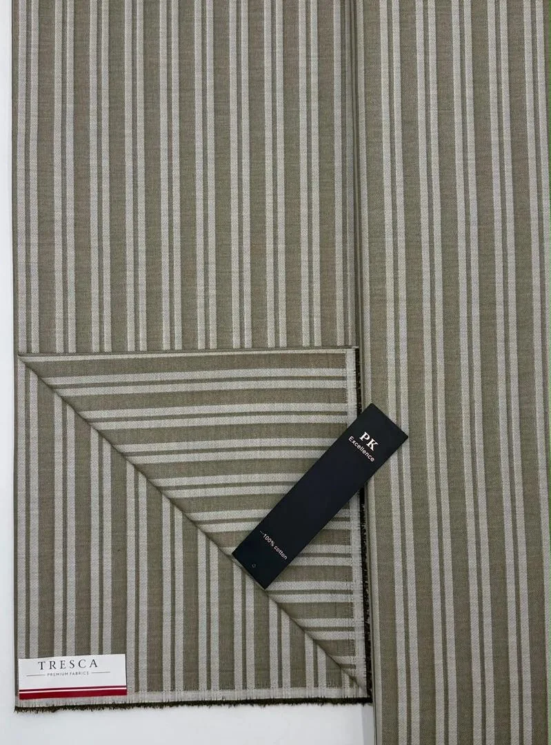 Premium Linen — Taupe Khaki Stripe, a premium Linen fabric available to buy in Lagos, Nigeria from SBM Fabrics Hub.