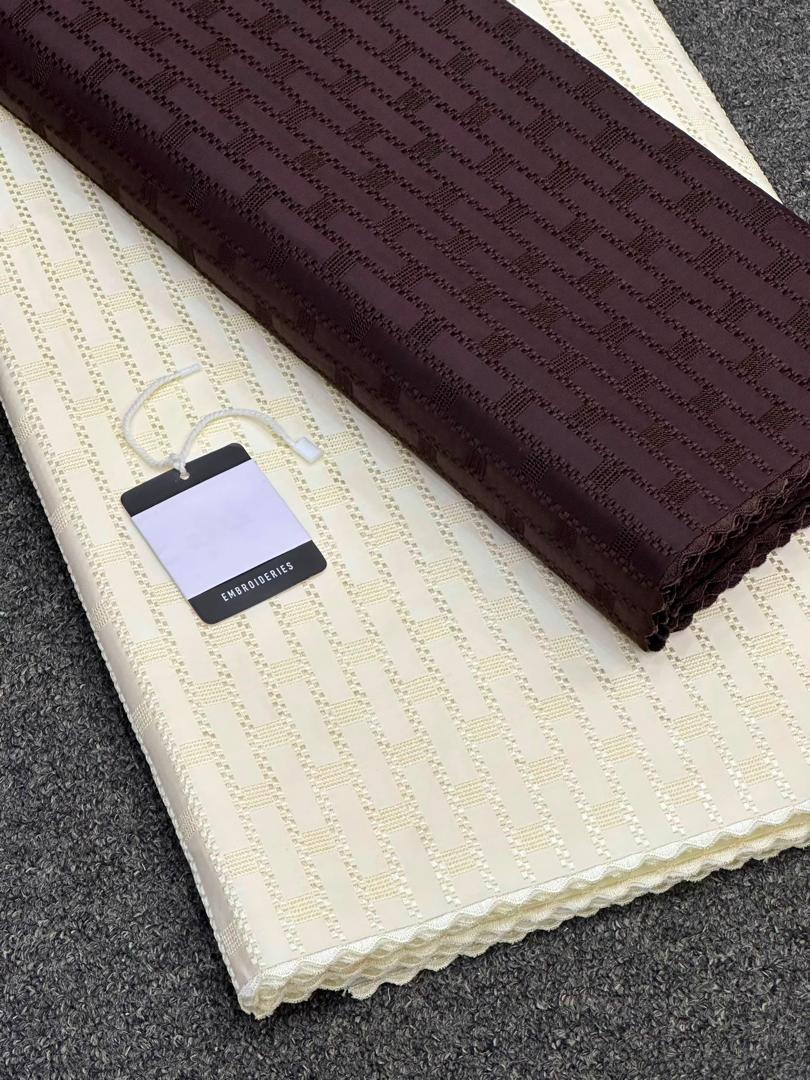 Premium Polished Lace- Cream & Chocolate Brown, a premium Polished Lace - Unisex fabric available to buy in Lagos, Nigeria from SBM Fabrics Hub.